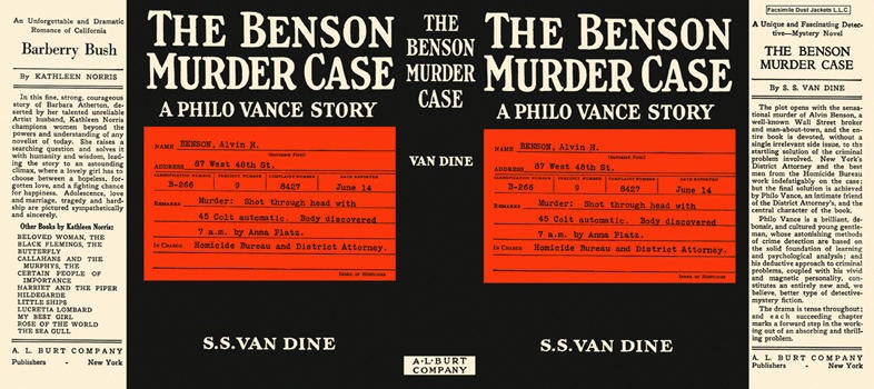 Item #32262 Benson Murder Case, The. S. S. Van Dine.