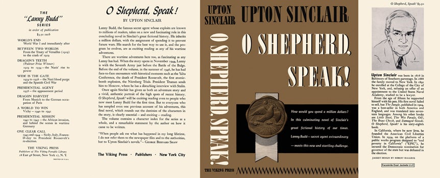 Item #33675 O Shepherd, Speak! Upton Sinclair
