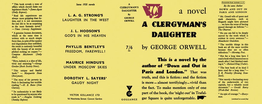 Item #34113 Clergyman's Daughter, A. George Orwell.