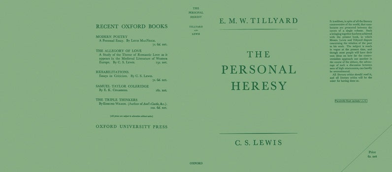 Item #34138 Personal Heresy, The. E. M. W. Tillyard, C. S. Lewis.