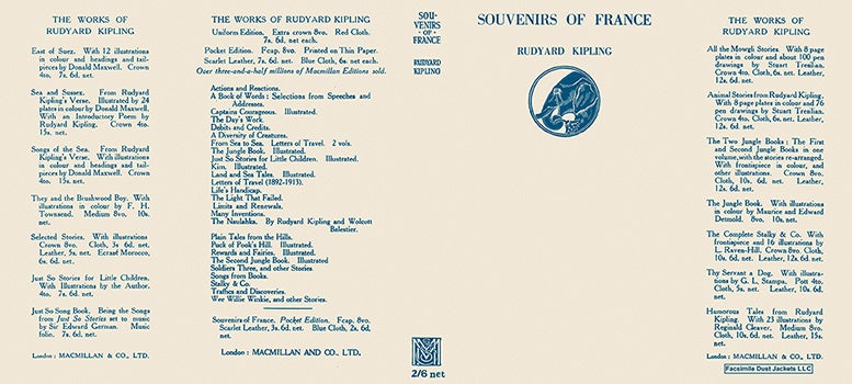 Item #34165 Souvenirs of France. Rudyard Kipling.