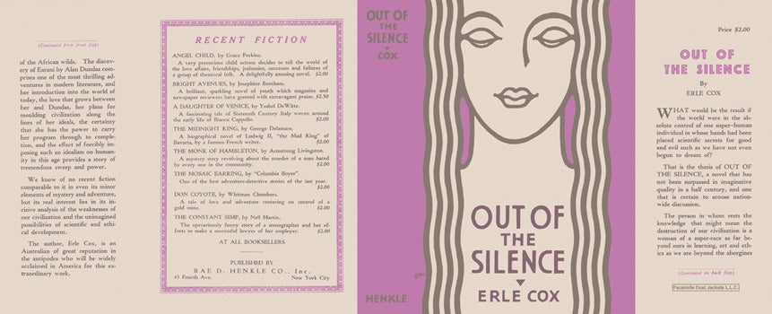 Item #34366 Out of the Silence. Erle Cox