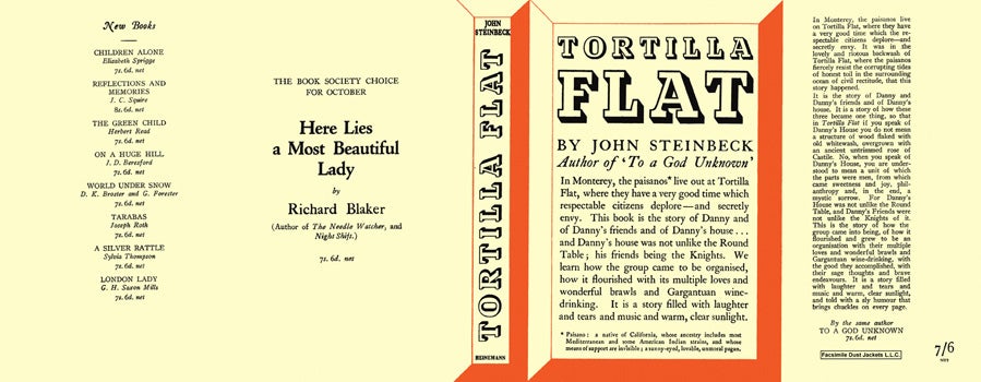 Item #34480 Tortilla Flat. John Steinbeck