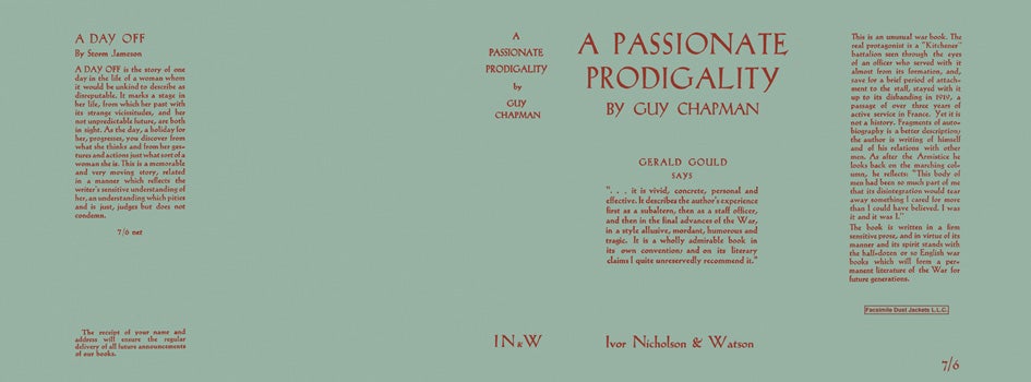 Item #35930 Passionate Prodigality, A. Guy Chapman.