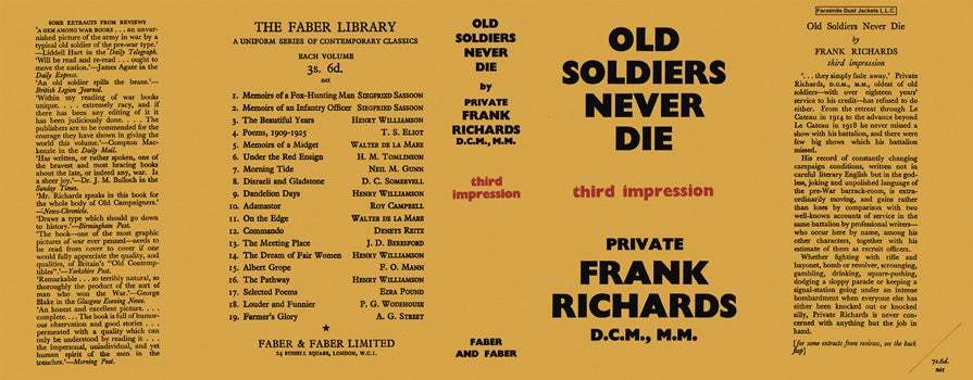 Item #36343 Old Soldiers Never Die. Private Frank Richards