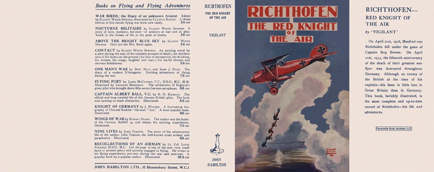 Item #36410 Richthofen, The Red Knight of the Air. Claude W. Sykes, Vigilant