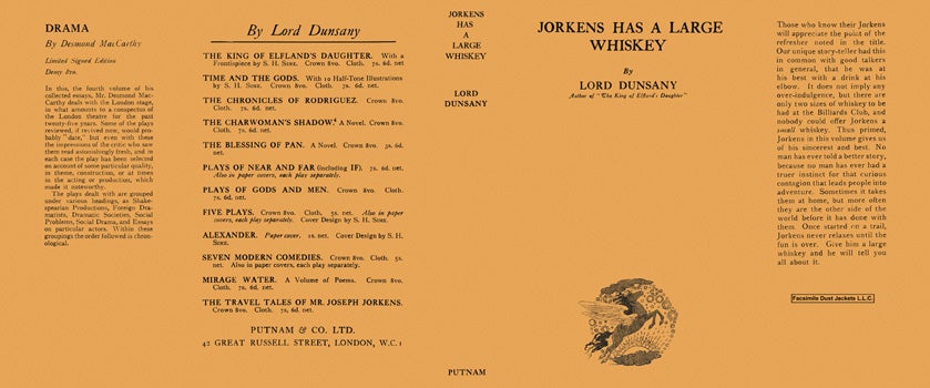 Item #36496 Jorkens Has a Large Whiskey. Lord Dunsany