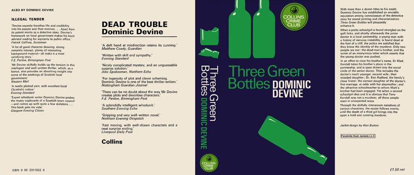 Item #39181 Three Green Bottles. Dominic Devine.