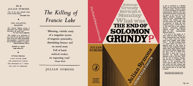 Item #39304 End of Solomon Grundy, The. Julian Symons.