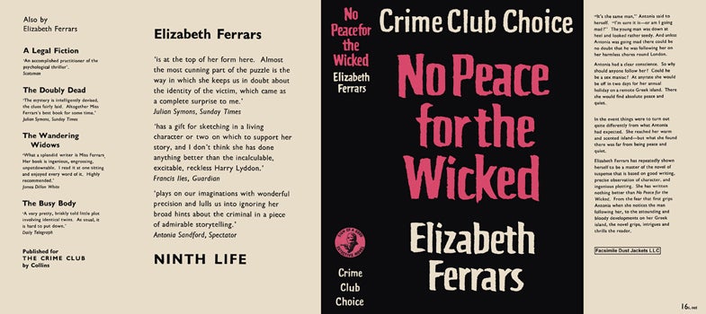 Item #40766 No Peace for the Wicked. Elizabeth Ferrars.