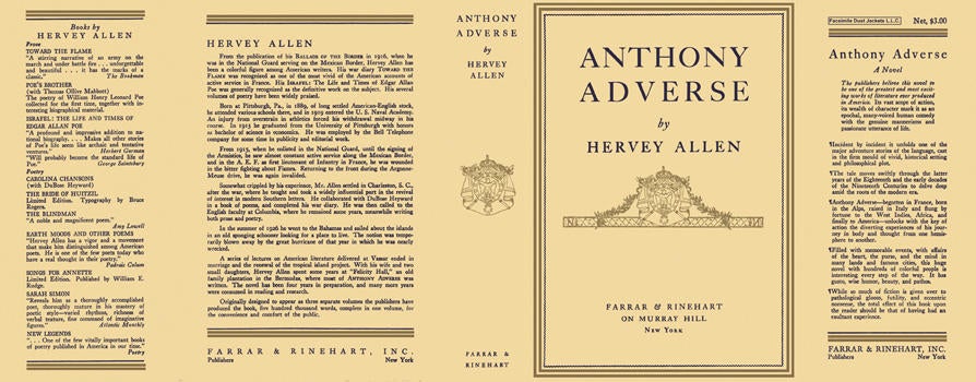Item #4213 Anthony Adverse. Hervey Allen