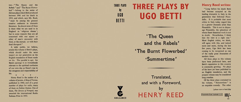 Item #42234 Three Plays: The Queen and the Rebels; The Burnt Flowerbed; and Summertime. Ugo Betti