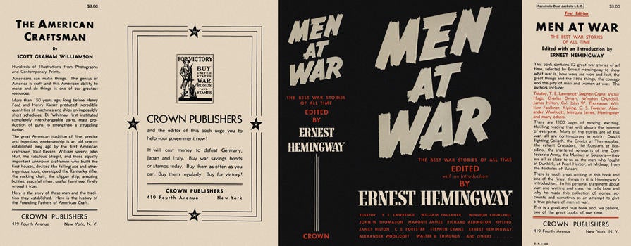 Item #4227 Men at War: The Best War Stories of All Time. Ernest Hemingway, Anthology.