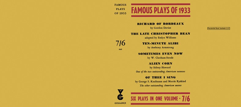 Item #43209 Famous Plays of 1933. Anthology