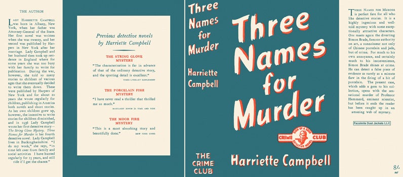 Item #44406 Three Names for Murder. Harriette Campbell