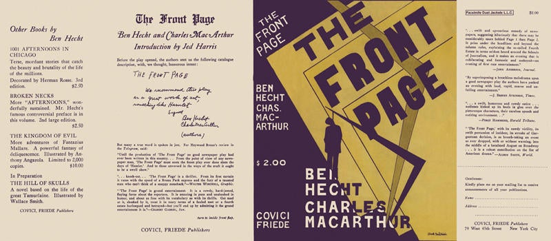 Item #4536 Front Page, The. Ben Hecht, Charles MacArthur