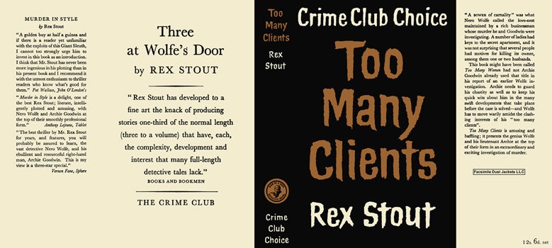 Item #45601 Too Many Clients. Rex Stout.