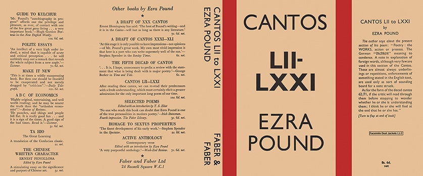 Item #46791 Cantos LII-LXXI. Ezra Pound.