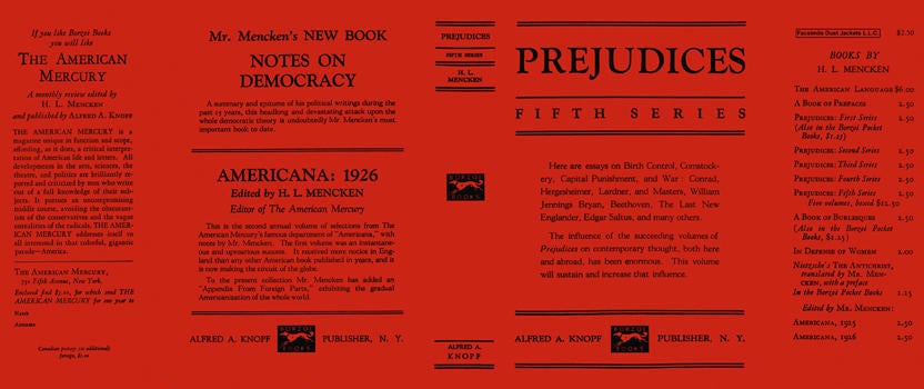 Item #4768 Prejudices, Fifth Series. H. L. Mencken