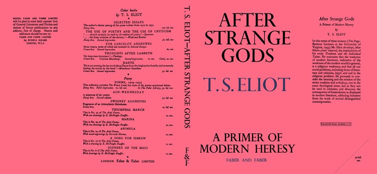 Item #47914 After Strange Gods. T. S. Eliot