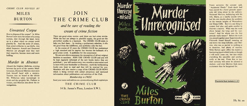 Item #482 Murder Unrecognised. Miles Burton