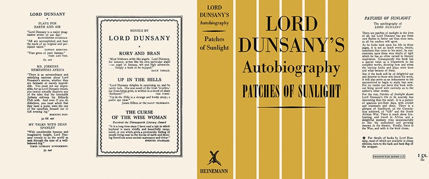 Item #49021 Lord Dunsany's Autobiography, Patches of Sunlight. Lord Dunsany