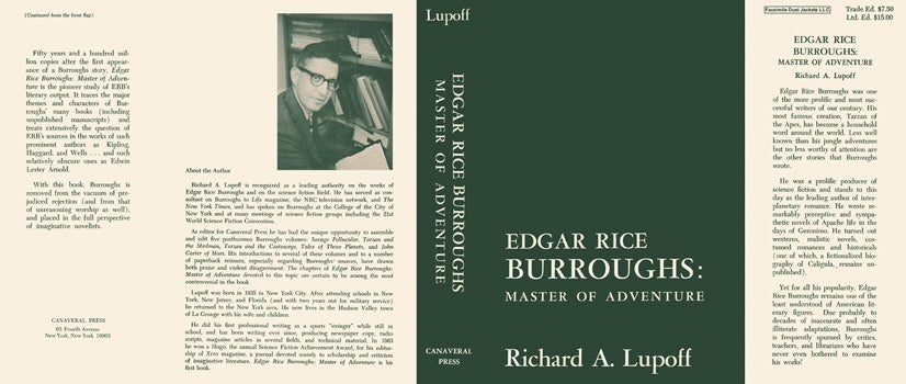 Item #50005 Edgar Rice Burroughs, Master of Adventure. Richard A. Lupoff