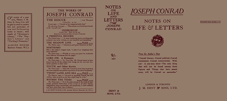 Item #55281 Notes on Life and Letters. Joseph Conrad.
