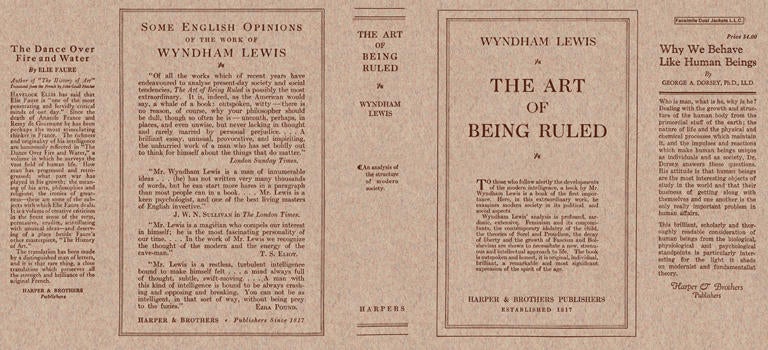 Item #5623 Art of Being Ruled, The. Wyndham Lewis