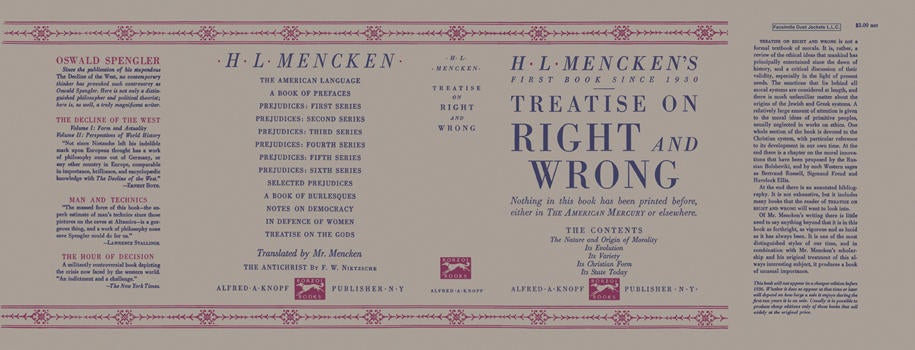 Item #5658 Treatise on Right and Wrong. H. L. Mencken