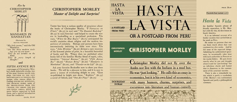 Item #5668 Hasta La Vista. Christopher Morley.