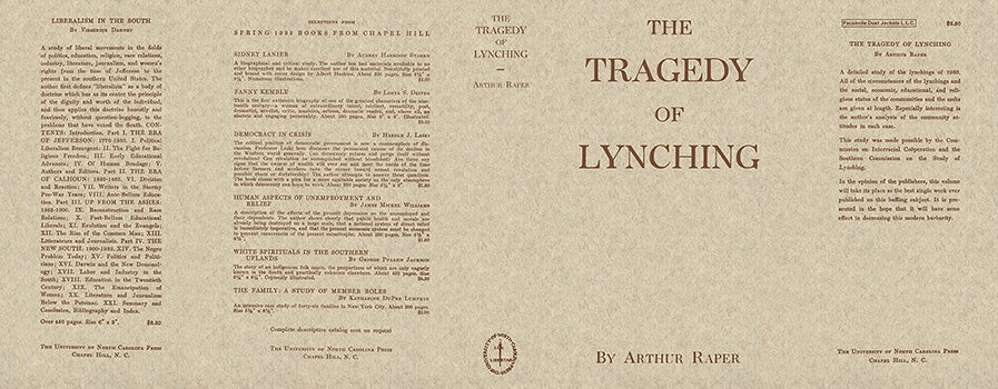 Item #56926 Tragedy of Lynching, The. Arthur Raper