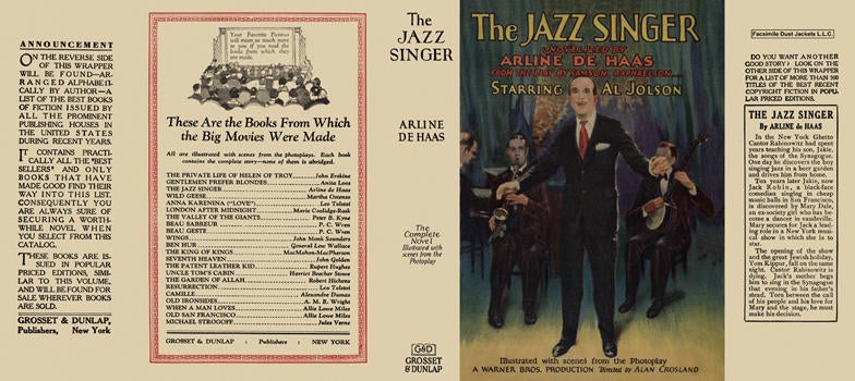 Item #5790 Jazz Singer, The. Arline De Haas, novelized by.