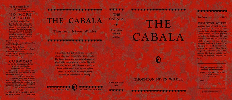 Item #59745 Cabala, The. Thornton Wilder.