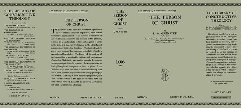 Item #59891 Person of Christ, The. L. W. Grensted.