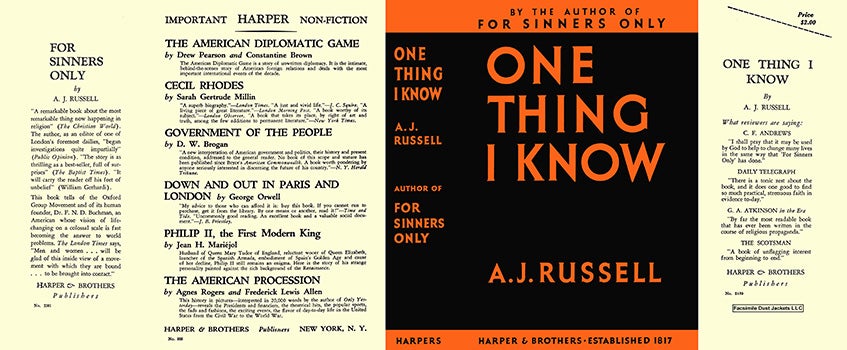 Item #59896 One Thing I Know. A. J. Russell