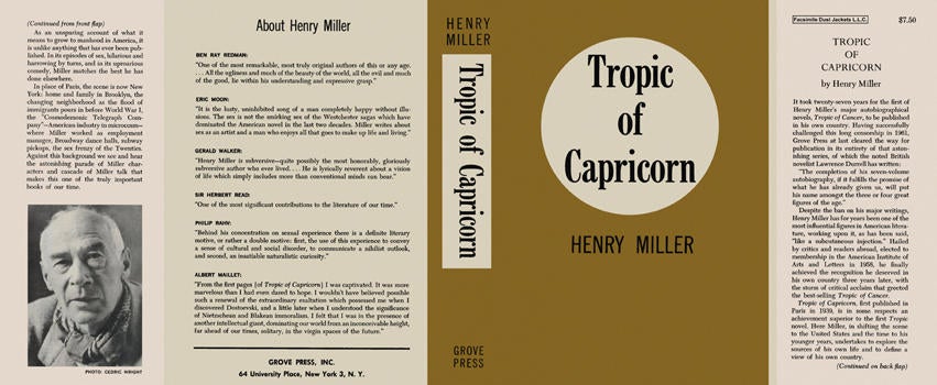 Item #6162 Tropic of Capricorn. Henry Miller.