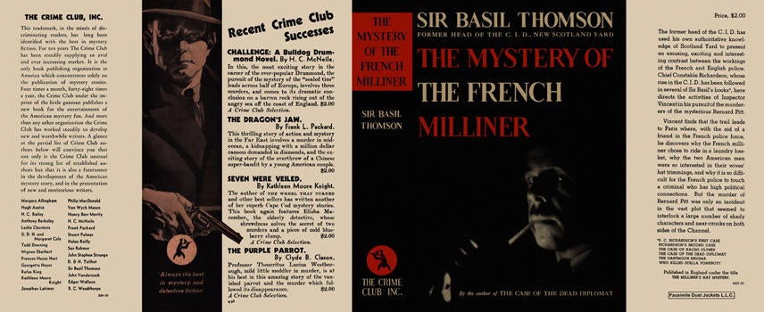 Item #6255 Mystery of the French Milliner, The. Sir Basil Thomson
