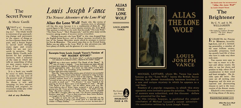 Item #6292 Alias the Lone Wolf. Louis Joseph Vance