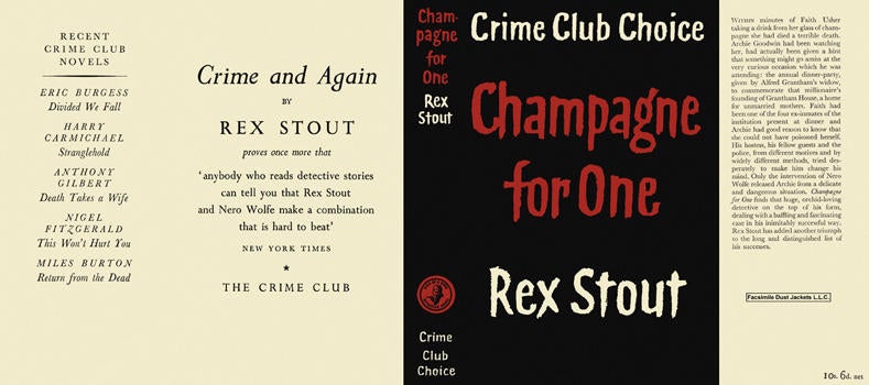 Item #6589 Champagne for One. Rex Stout