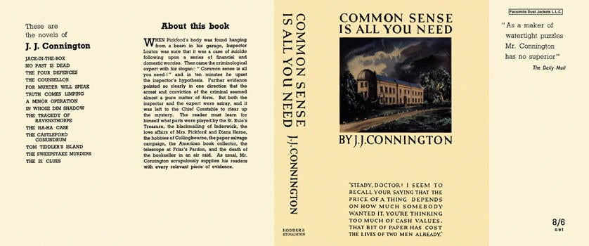 Item #6738 Common Sense Is All You Need. J. J. Connington.