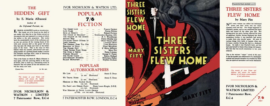 Item #6777 Three Sisters Flew Home. Mary Fitt.