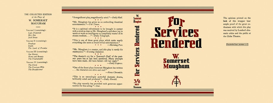 Item #8201 For Services Rendered. W. Somerset Maugham.
