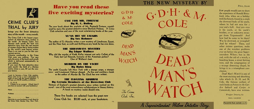 Item #822 Dead Man's Watch. G. D. H. Cole, Margaret Cole.