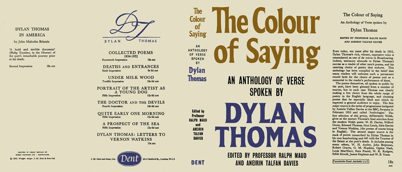 Item #8250 Colour of Saying, An Anthology of Verse Spoken by Dylan Thomas, The. Dylan Thomas.