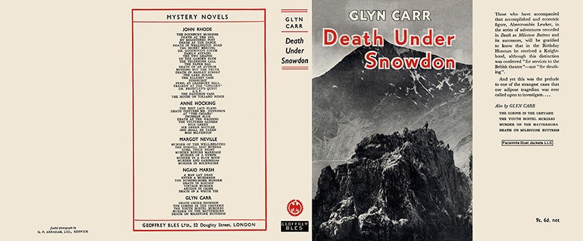 Item #8535 Death Under Snowdon. Glyn Carr