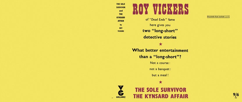 Item #9609 Sole Survivor and the Kynsard Affair, The. Roy Vickers